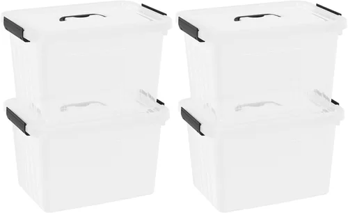 Miniatura 7 de Paquete de 4 cajas de plástico de 20 L, contenedores de almacenamiento transparentes con tapas/asas