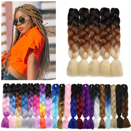 Miniatura 143 de Benehair Extensiones de cabello trenzado ombré de 24 pulgadas, 1 paquete de extensiones de cabello trenzado jumbo de alta temperatura, cabello