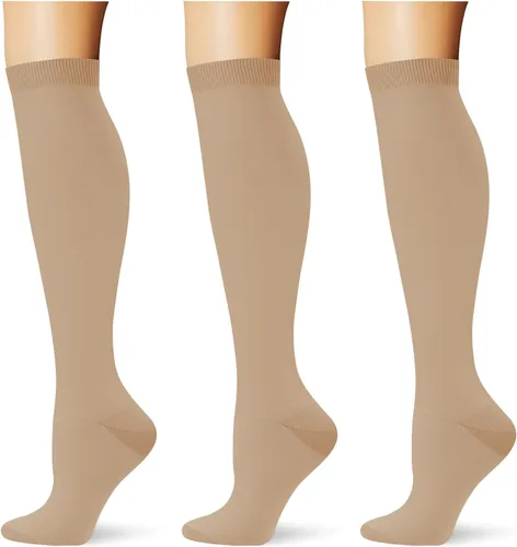 Miniatura 28 de (3 pares) Calcetines de compresión 20-30 mmHg, calcetines largos hasta la rodilla para mujeres y hombres, soporte atlético, para viajes y uso diario