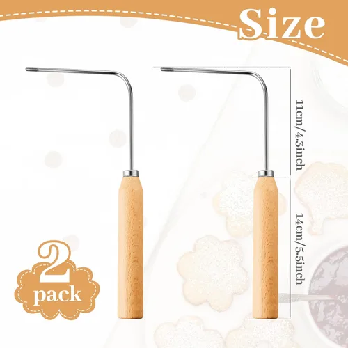 Miniatura 2 de 2 piezas de roseta de hierro de roseta de una sola manija de hierro para galletas, mango de madera, herramienta fácil para hacer galletas