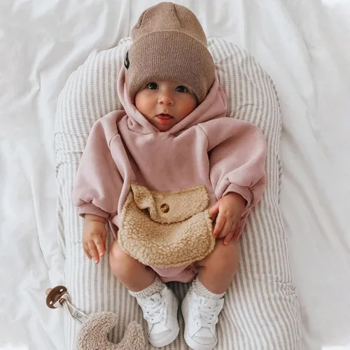 Miniatura 2 de Mameluco con capucha para bebés y niñas recién nacidos bolsillo sólido manga larga sudaderas con capucha ropa de invierno