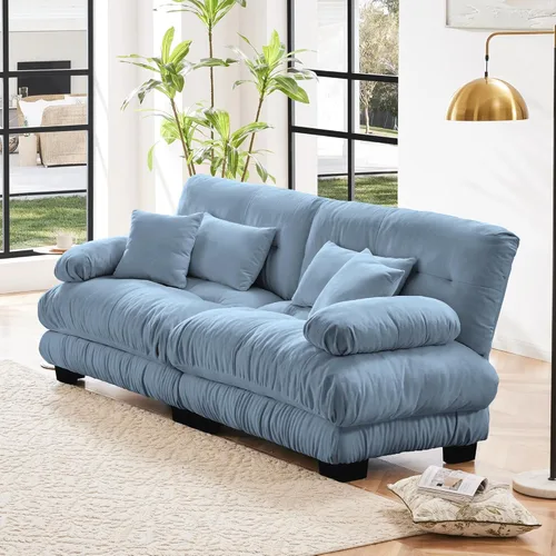 Miniatura 6 de Sofá de burbujas de gran tamaño, sofá cama para sala, sofá modular de tela de felpilla similar a una nube con reposabrazos de refuerzo, asiento Azul
