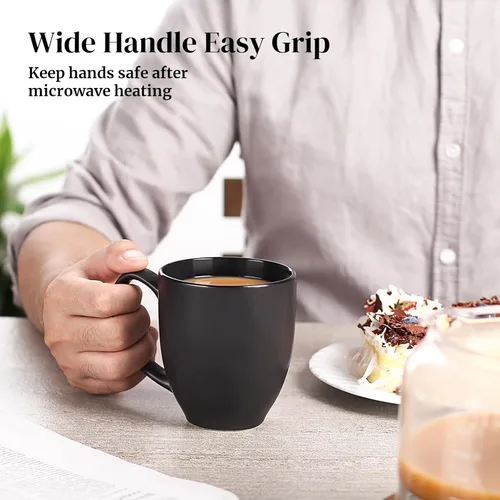 Miniatura 3 de DOWAN Tazas de café, juego de 6 tazas de café negras, tazas de café de cerámica de 16 onzas con asas grandes para hombres y mujeres, taza grande