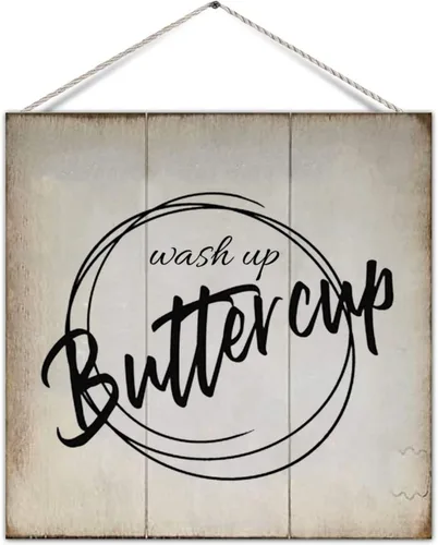 Funny Bathroom Pallet Sign Plaque Wash Up Butter Cup Rural Wood Family Sign Board Country Bathroom Wall Hanging Decor for Toilet Restroom Bathroom