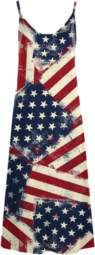 Miniatura 4 de Ceboyel Vestido largo sexy para mujer, para el 4 de julio, vestido largo y sexy, con bandera americana, sin mangas, vestidos casuales patrióticos