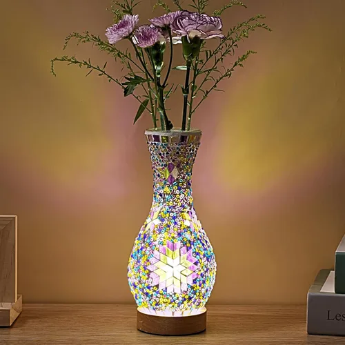Miniatura 9 de Lámpara de mesa turca marroquí con mosaico, jarrón de vidrio hecho a mano con base de madera, iluminación decorativa para dormitorio, sala de estar