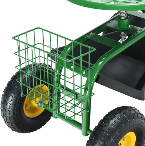 Miniatura 8 de Giantex Asiento de trabajo de jardín rodante, asiento de trabajo de jardinería giratorio 360 con ruedas, cesta de herramientas, altura ajustable