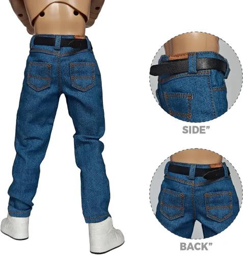 Miniatura 4 de Pantalones de soldado a escala 1/6 Jeans clásicos y modelo de cinturón para cuerpo de figura de acción masculina de 12 '' (azul)