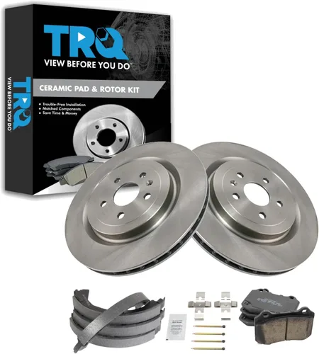 Miniatura 76 de TRQ Kit de pastillas de freno y rotor Posi trasero premium con zapatas de estacionamiento para camión GM SUV