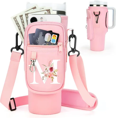 Miniatura 14 de Initial Water Bottle Holder with Strap for Stanley Cup Accessories 40 oz/Simple Modern Tumbler, Birthdays for Women Girls, Water Bottle Carrier Bag