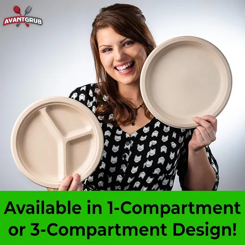 Miniatura 6 de Platos biodegradables de grado profesional de 10 pulgadas. Paquete de 25 unidades a granel ideal para almuerzos, cenas y comidas compartidas.