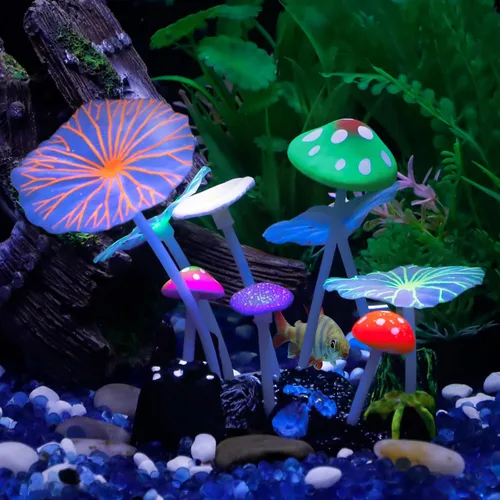 Miniatura 8 de Uniclife Adorno de loto de efecto brillante Decoración de silicona para acuario para pecera con ventosa