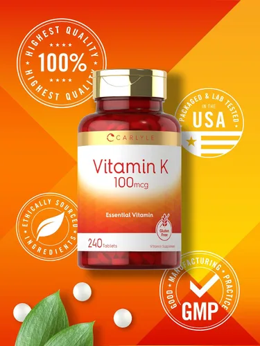 Miniatura 5 de Carlyle Vitamina K 100 mcg 240 tabletas Vegetariano, sin OMG, sin gluten Suplemento de vitamina K