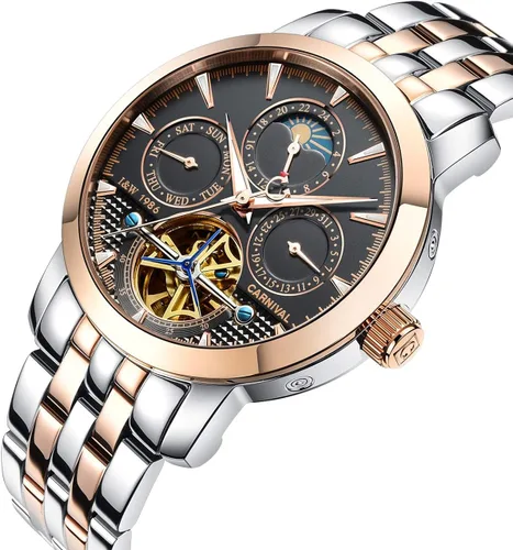 Miniatura 2 de PASOY Reloj de Hombre Automático Mecánico Tourbillon Acero Inoxidable Stell Fecha Dial Azul Reloj Esqueleto