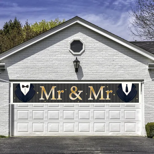 Miniatura 6 de INNORU Cartel grande con texto en inglés "Mr & Sr", letrero de fondo para fiesta de boda gay, cartel de jardín para hombre, despedida de soltera