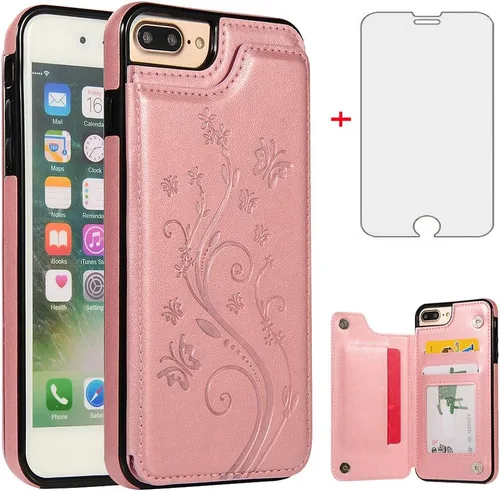 Miniatura 10 de Asuwish Funda de teléfono para iPhone 7plus 8plus 7/8 Plus con protector de pantalla de vidrio templado y tarjetero; funda tipo cartera de cuero