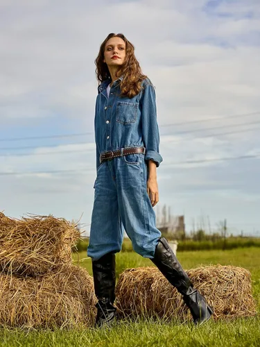Miniatura 6 de Mostrin Botas vaqueras bordadas para mujer, botas vaqueras con punta puntiaguda, botas altas hasta la rodilla, tacón grueso, botas occidentales