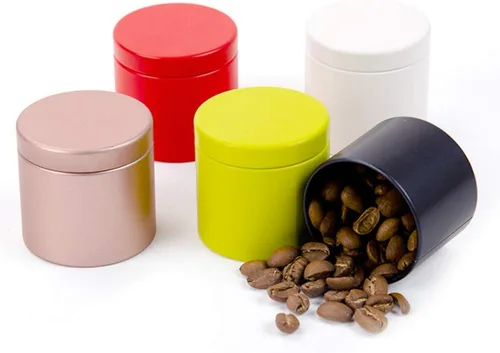 Caja de lata pequeña con tapas herméticas para almacenamiento de café, té, caramelos, hojas sueltas, té, latas de té, 5 unidades (cinco colores, S)