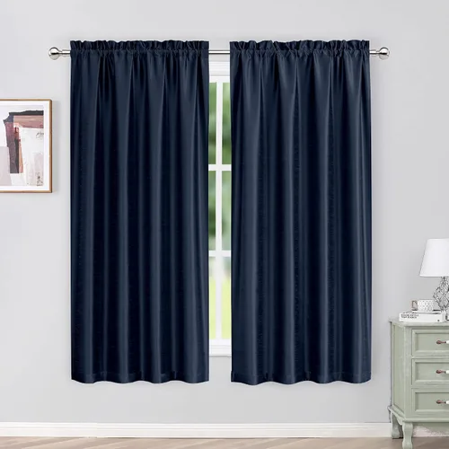 Miniatura 29 de Chyhomenyc Uptown - Cortinas negras de 24 pulgadas de largo, 2 paneles, cortinas cortas de seda sintética para oscurecer la habitación, cortinas