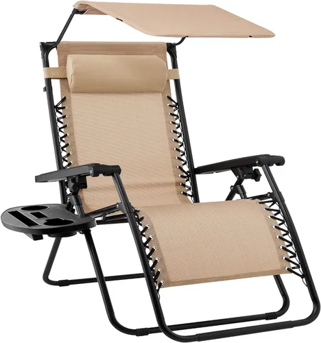 Miniatura 19 de Best Choice Products Sillón reclinable de 30 pulgadas de ancho con gravedad cero para exteriores, con toldo ajustable, reposacabezas, bandeja