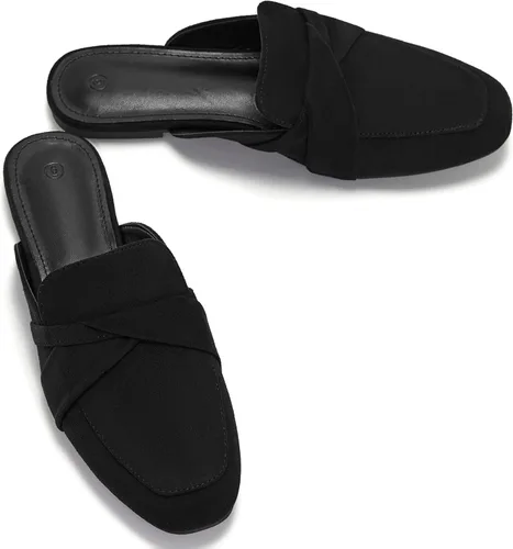 Miniatura 6 de LAICIGO Mocasines planos para mujer con puntera cuadrada cerrada, sin espalda, de gamuza, cómodos mocasines