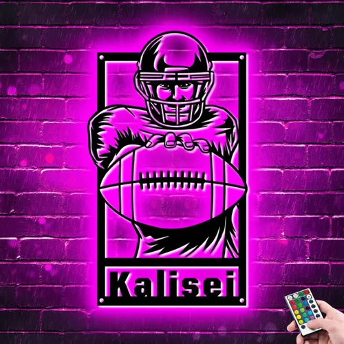 Miniatura 15 de Letrero de metal personalizado para jugador de fútbol con luz LED, nombre y número personalizado, arte de pared de fútbol, letrero de neón