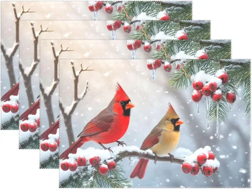 Miniatura 11 de Juego de 4 manteles individuales con diseño de árbol de Navidad, diseño de árbol de Navidad, resistentes al calor, manteles individuales lavables