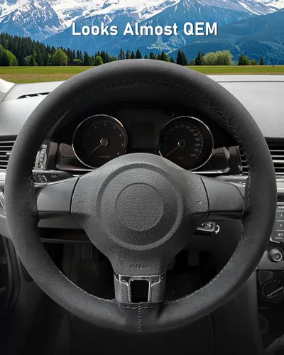 Miniatura 4 de BELINOUS Envoltura de cuero para volante de gamuza (talla L3, negro)
