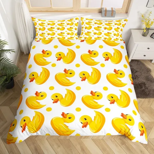 Miniatura 26 de Erosebridal Funda de edredón para niños y niñas, diseño de pato amarillo, diseño de patos de dibujos animados, juego de ropa de cama de animales