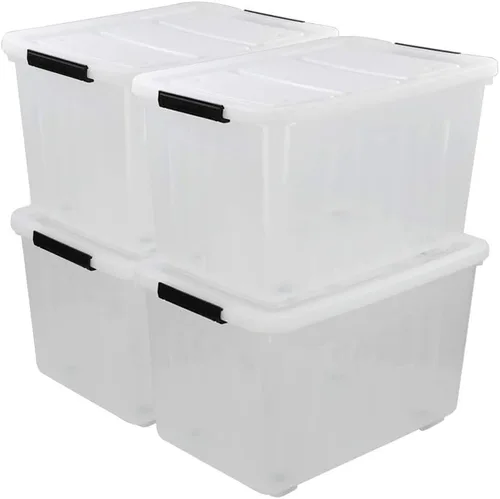 Miniatura 9 de Caja de almacenamiento de plástico transparente de 30 L con ruedas, paquete de 4 contenedores de plástico transparente Ultra-durable latching