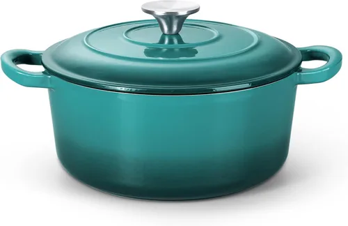 Herogo Horno holandés de hierro fundido esmaltado con tapa, olla holandesa redonda resistente de 3 cuartos de galón con asas dobles para hornear