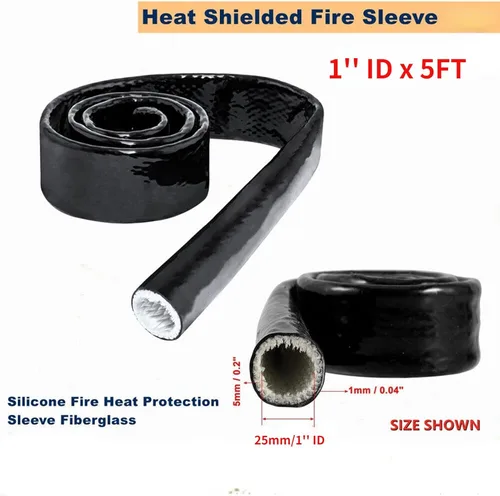 Miniatura 2 de Manga térmica de 1 pulgada (25 mm) de diámetro interior, blindada contra el fuego, de fibra de vidrio recubierta de silicona, para líneas de Negro