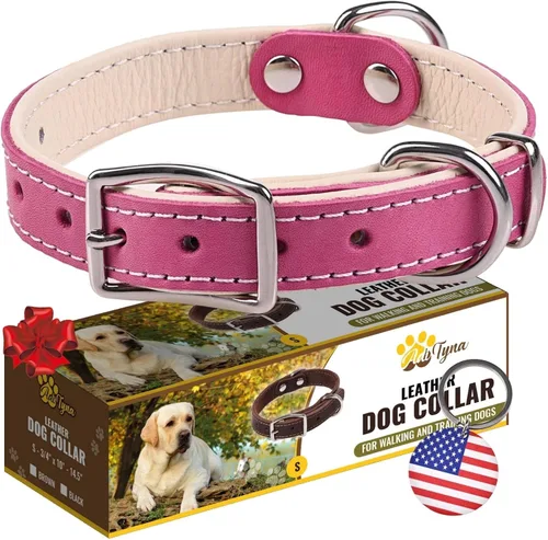 Miniatura 28 de ADITYNA Collar de perro de cuero rosa resistente para perros grandes, forrado con cuero suave, collar de perro para caminar, entrenar y senderismo