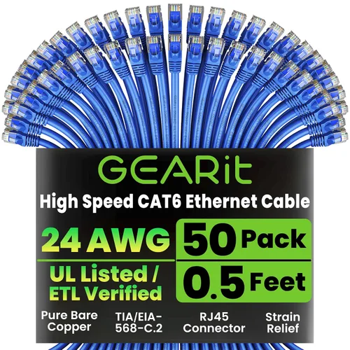 Miniatura 91 de Paquete de Cable Ethernet Cat 6 GEARit - Pack de 10 cables de conexión Ethernet Cat6 de 15 pies Cable de conexión de red RJ45, conectores dorados