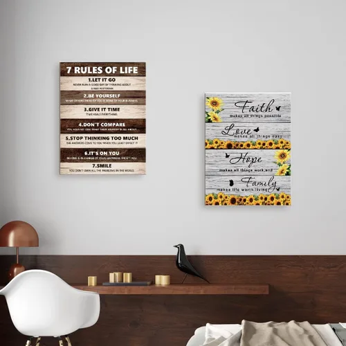 Miniatura 5 de Arte de Pared Moderno Rústico Faith Hope Family Girasol Marco Lienzo, Pintura en Lienzo de Arte de Pared Motivacional para Decoración del Hogar