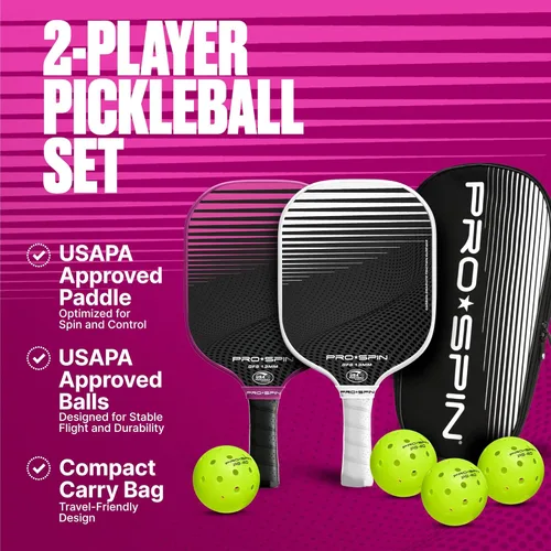 Miniatura 2 de PRO-SPIN Paletas de pickleball de fibra de carbono, juego de 2 con bolas para interiores y exteriores, bolsa o 1 paquete con cubierta, regalo Set