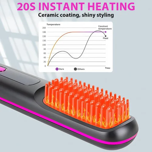 Miniatura 4 de Go Brush Pro - Cepillo alisador de pelo inalámbrico portátil con pantalla LCD de calentamiento rápido inalámbrico, 3 ajustes de temperatura