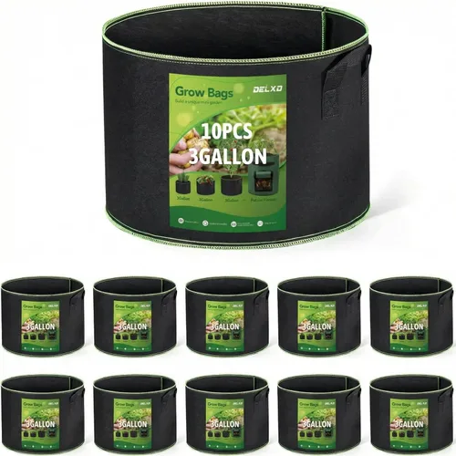 Miniatura 12 de Delxo Bolsas de cultivo de jardín de 1 galón, paquete de 10 bolsas de cultivo de plantas, macetas pequeñas de tela para plantar, verduras