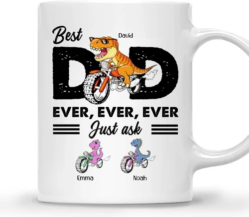 Gossby Taza de café personalizada con texto en inglés "Best Dad Ever" (2 niños) – Taza de papá para papá, esposo – Taza personalizada de 11 onzas y