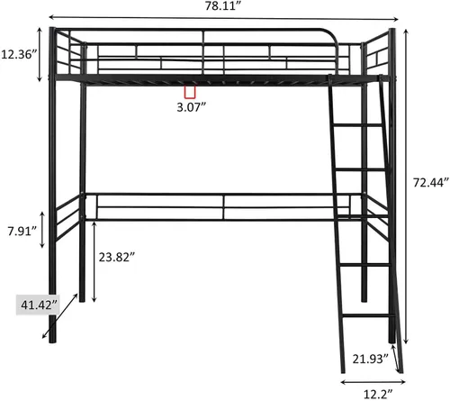 Miniatura 2 de Base de cama de metal tipo loft con escalera y barandilla de seguridad, marco de cama moderno de plataforma individual con espacio debajo de la cama