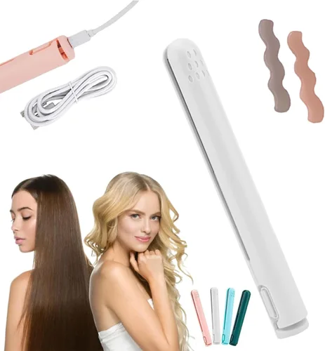 Miniatura 13 de RJDJ Mini rizador de doble propósito, alisador y rizador de pelo 2 en 1, calentador de cerámica, portátil, recargable por USB, adecuado para cabello