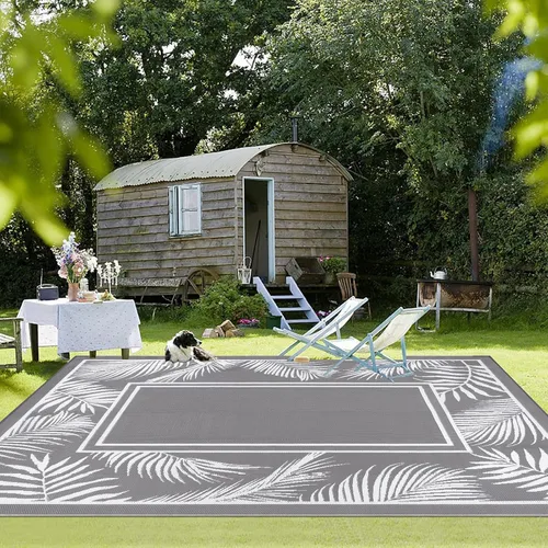 Miniatura 8 de Bsmathom Alfombra impermeable para exterior de 6'x9' reversible de pajita de plástico estilo boho para patio, terraza, camping, alfombras, portátil