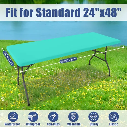 Miniatura 8 de Moosfor Mantel rectangular de elastano de 4 pies, manteles elásticos ajustables para pícnic, funda elástica y lavable para mesa de patio para Azul