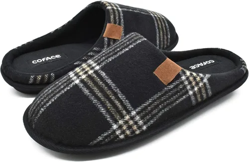 Miniatura 2 de COFACE Pantuflas de casa de espuma viscoelástica para hombre, cómodas, a cuadros, para interiores y exteriores, con el mejor soporte de arco