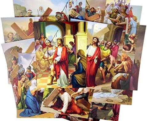 Catholic Religious Gifts Stations of The Cross - Juego de 14 cartulinas ilustradas, 8 pulgadas