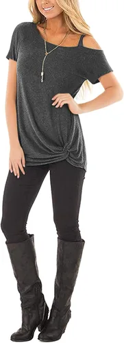Miniatura 5 de Temofon - Camisetas de mujer, sin hombros, camiseta de verano informal, de manga corta, con diseño de nudo trasero y hombros desnudos, tallas S a 2XL