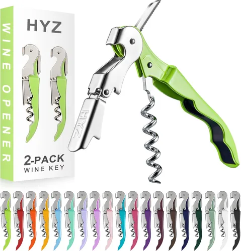 Miniatura 21 de HYZ Paquete de 2 sacacorchos para camarero, llave de vino profesional para servidores, camarero con cortador de lámina, abridor manual de botellas