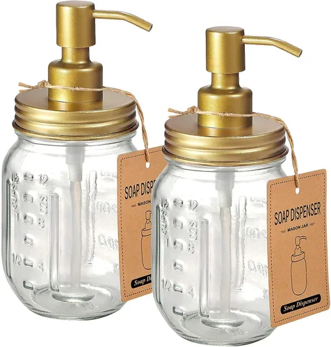Miniatura 6 de Amolliar Juego de accesorios de baño de 4 piezas y 2 tarros de masón dorados, 3 dispensadores de jabón de loción y 2 soportes para hisopos