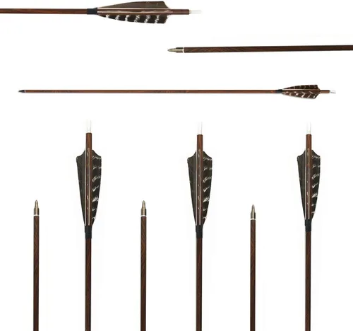 Miniatura 2 de Tiro con arco flechas de carbono de grano de madera eje 500 columna vertebral con plumas Fletching para caza tiro