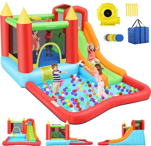 AKEYDIY Casa de rebote inflable para niños grandes de 3 a 10 años, casa de rebote para exteriores e interiores con tobogán, casa de salto con aro de